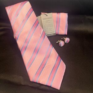 NWT-Silk Pink and Blue Striped Tie Set